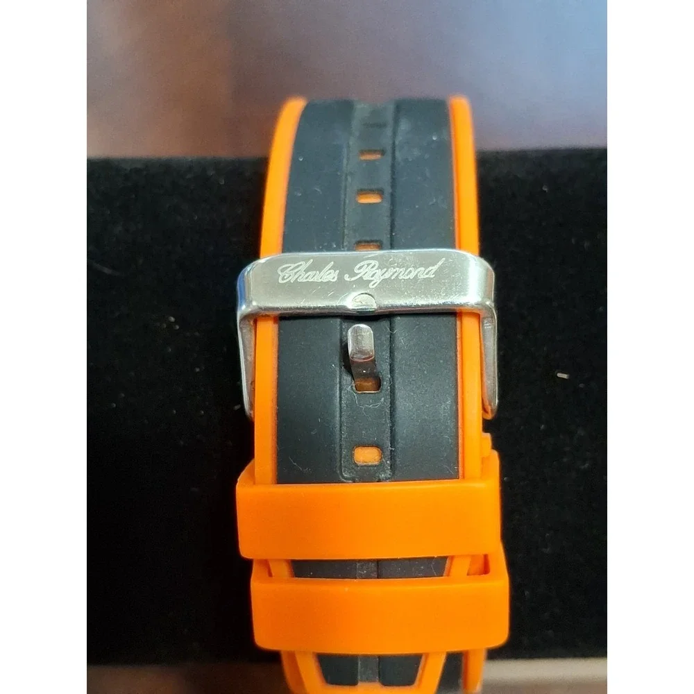 Charles Raymond Mens 48mm Orange & Black Silicone Fashion Sports Watch. Pre-worn